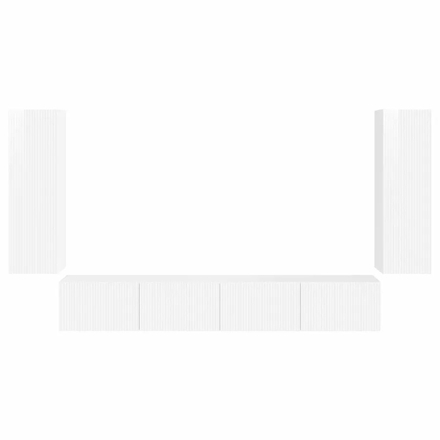 Ensemble de meuble TV mural Montage mural 4 pcs Blanc brillant - 7