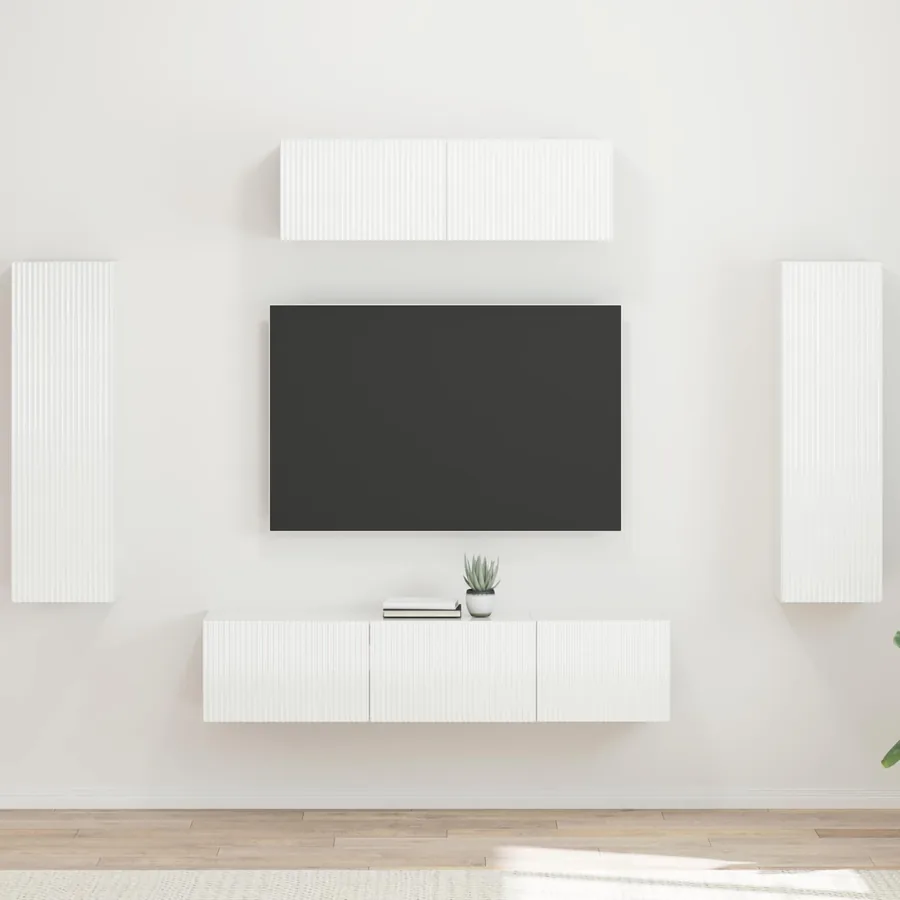 Meuble TV 5 pcs Blanc brillant