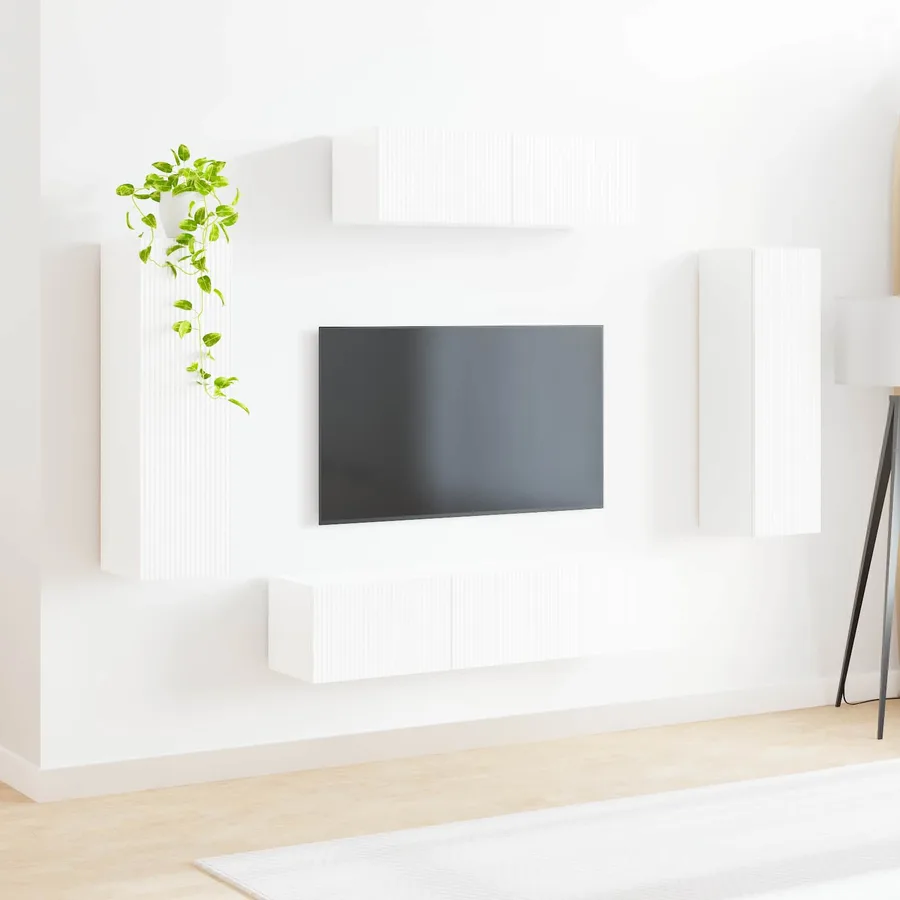 Meuble TV 5 pcs Blanc brillant - 4