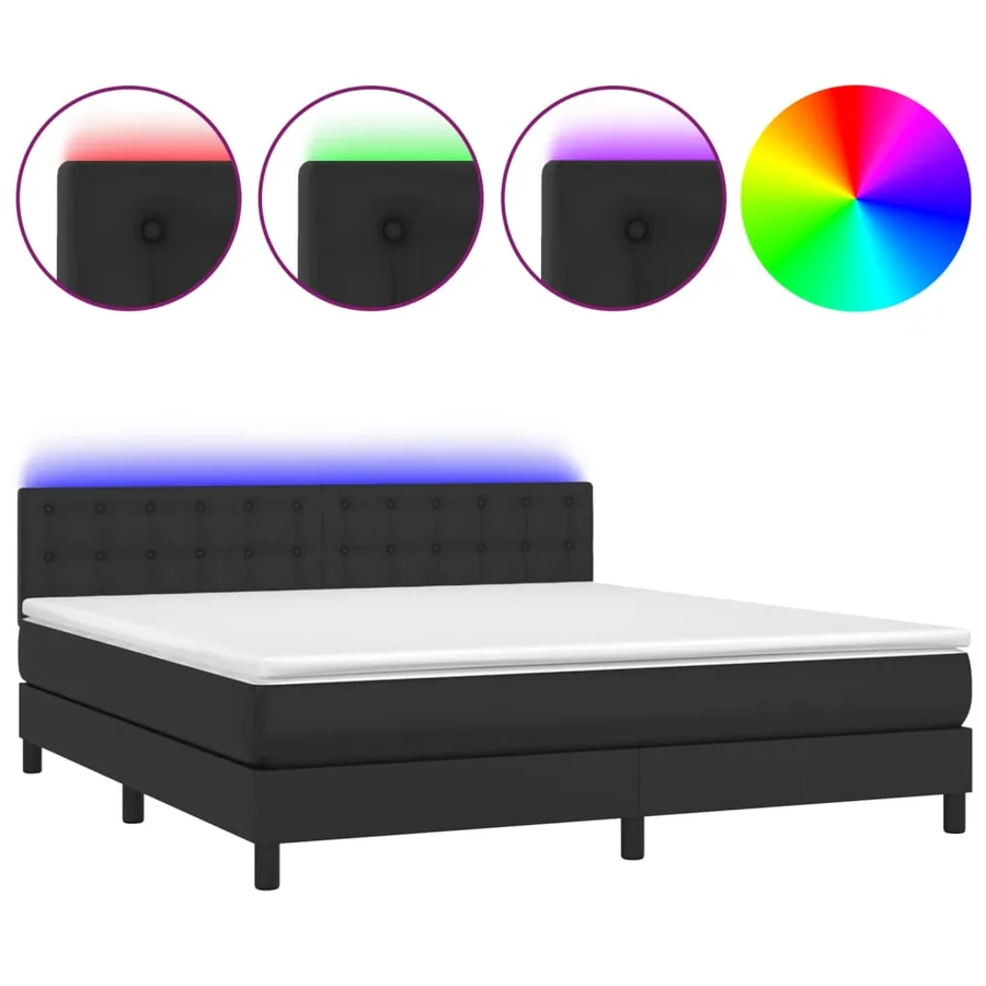 Sommier à lattes de lit avec matelas et LED Noir 160x200cm - 2
