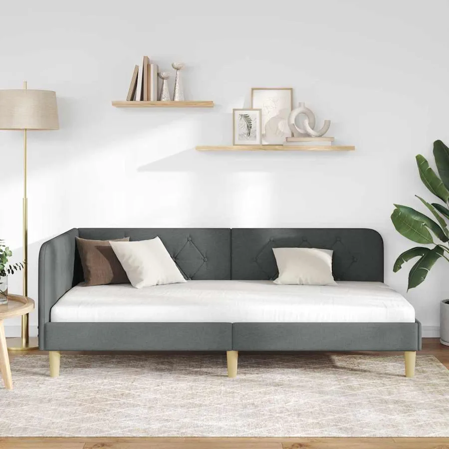 Cadre de lit d'angle Gris foncé 90 x 200 cm tissu - 4