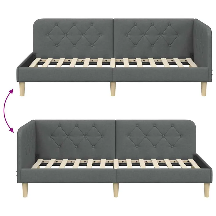 Cadre de lit d'angle Gris foncé 90 x 200 cm tissu - 9