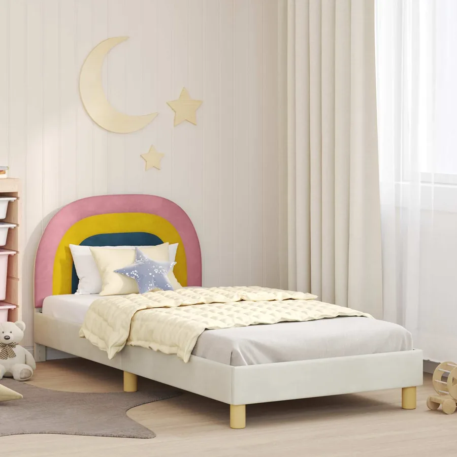 Cadre de lit pour enfants avec tête de lit Crème 90 x 190 cm