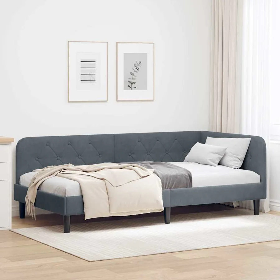 Cadre de lit d'angle Gris foncé 100 x 200 cm Velours