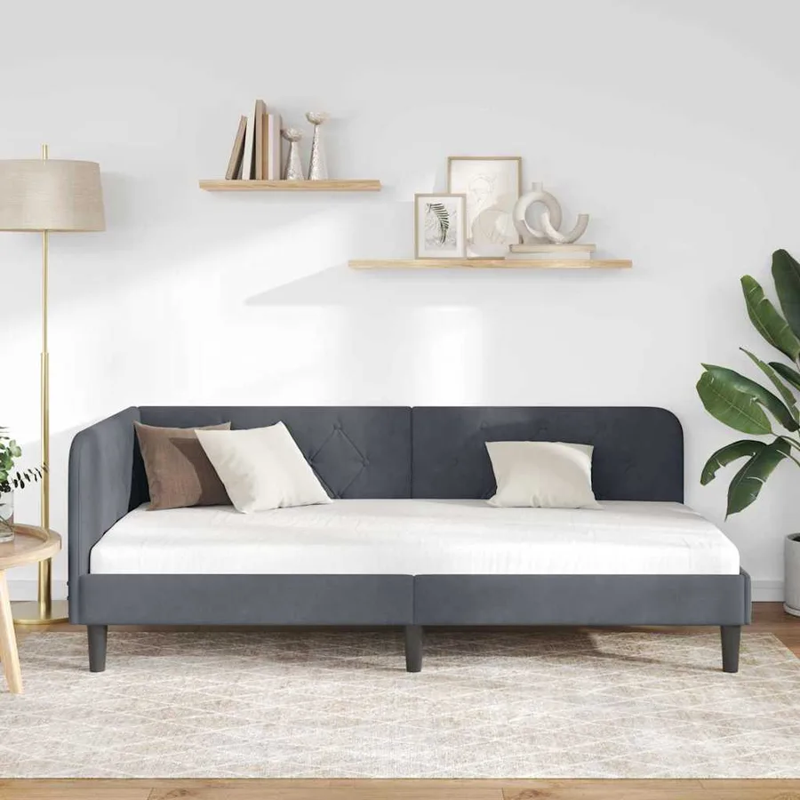 Cadre de lit d'angle Gris foncé 100 x 200 cm Velours - 4