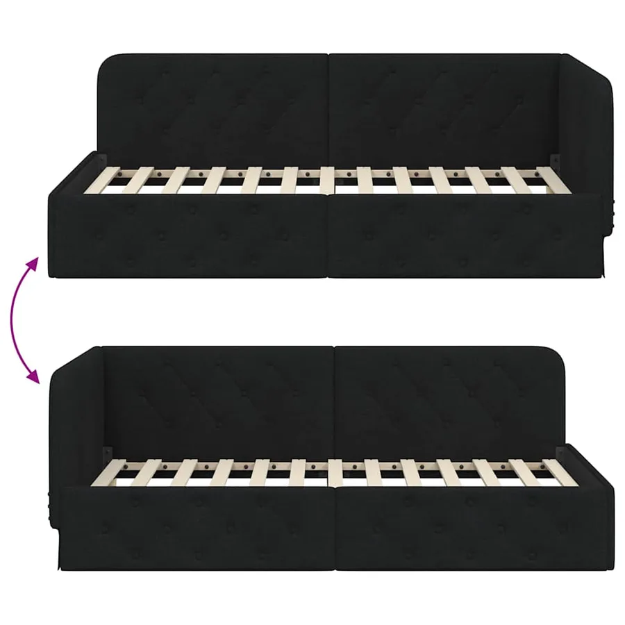 Cadre de lit d'angle Noir 100 x 200 cm tissu - 9