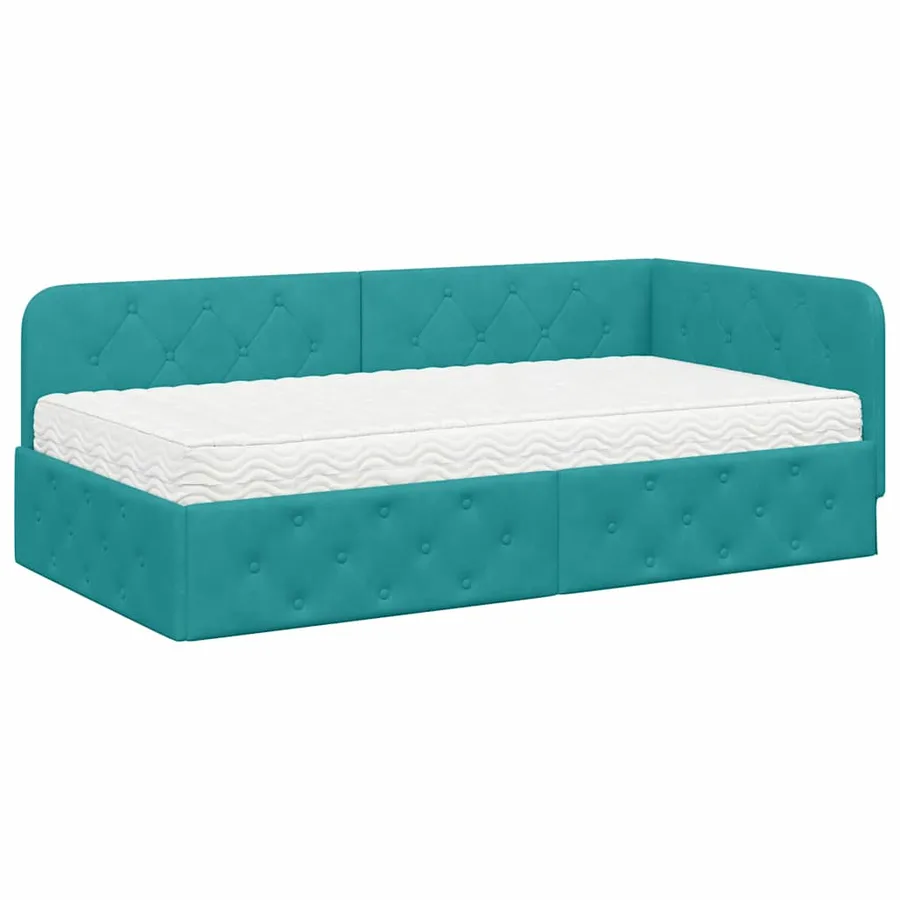 Cadre de lit d'angle Turquoise 90 x 190 cm Velours - 2