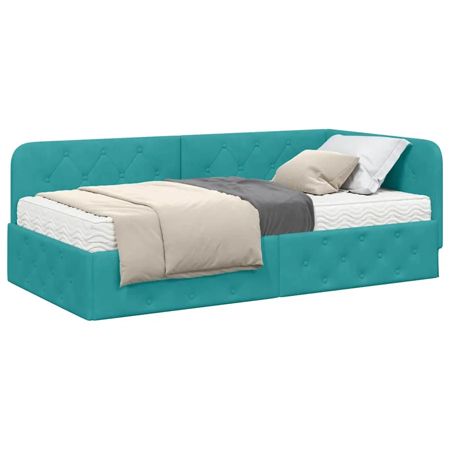 Cadre de lit d'angle Turquoise 90 x 190 cm Velours - 3