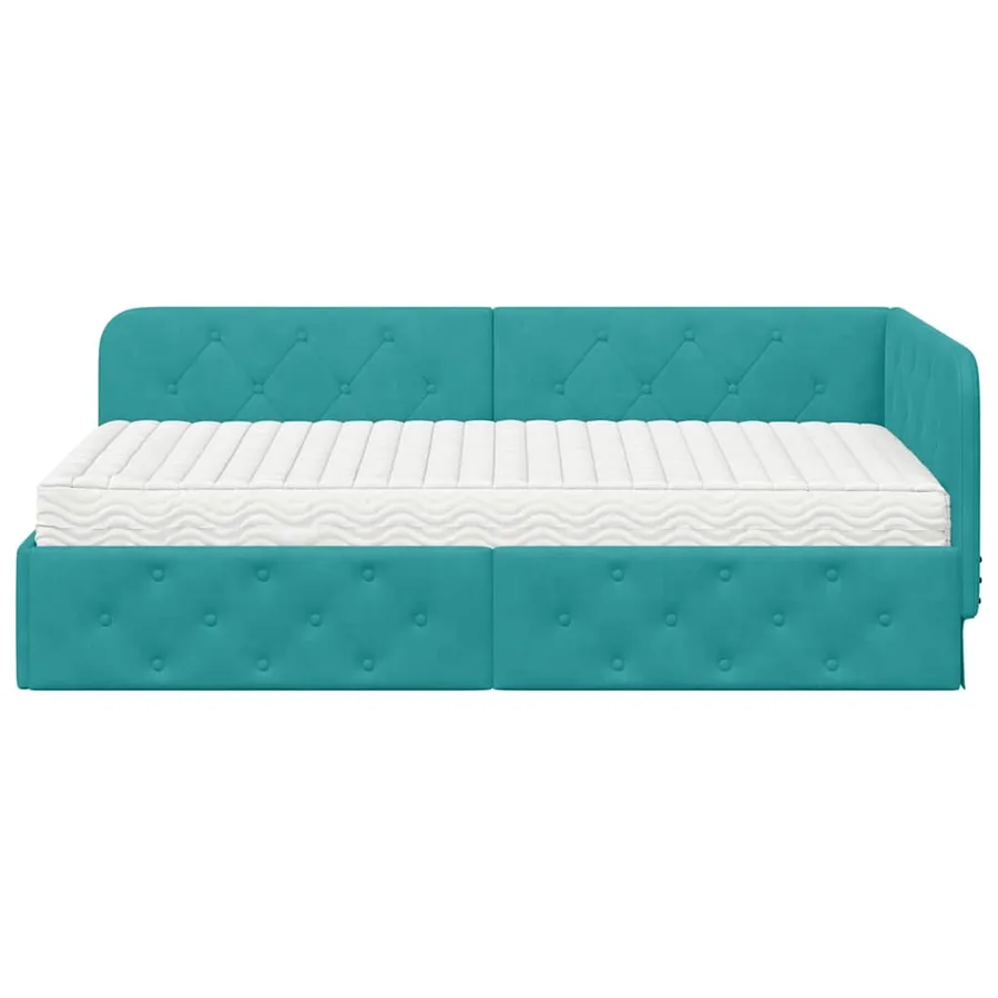 Cadre de lit d'angle Turquoise 90 x 190 cm Velours - 5