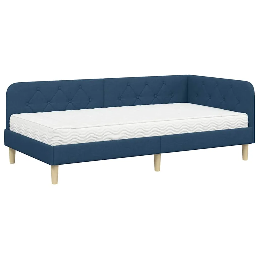 Cadre de lit d'angle Bleu 90 x 200 cm tissu - 2