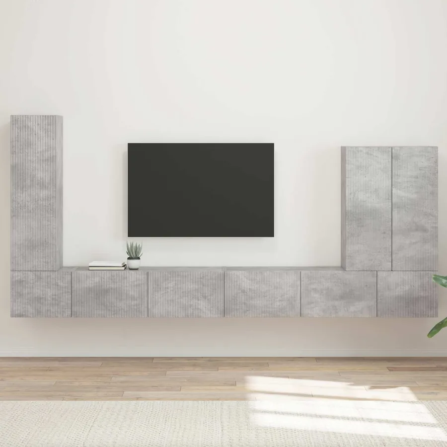 Ensemble de meuble TV mural Montage mural 6 pcs Gris béton