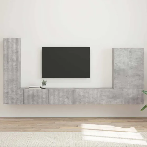 Ensemble de meuble TV mural Montage mural 6 pcs Gris béton