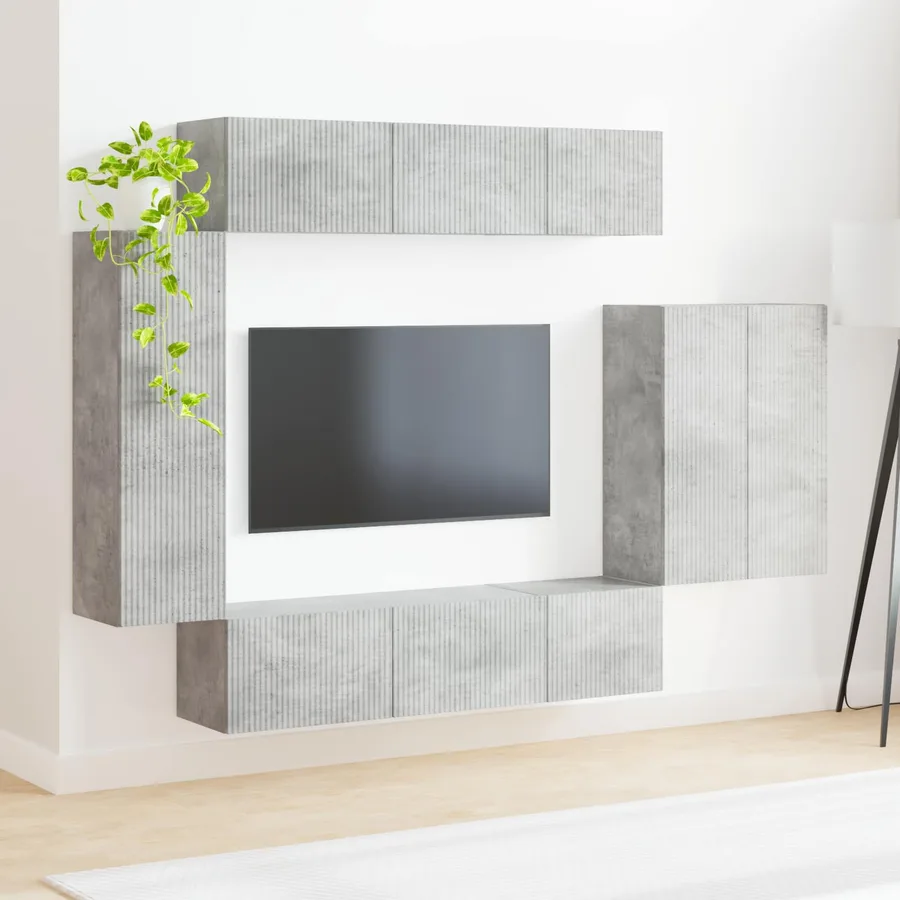 Ensemble de meuble TV mural Montage mural 6 pcs Gris béton - 4
