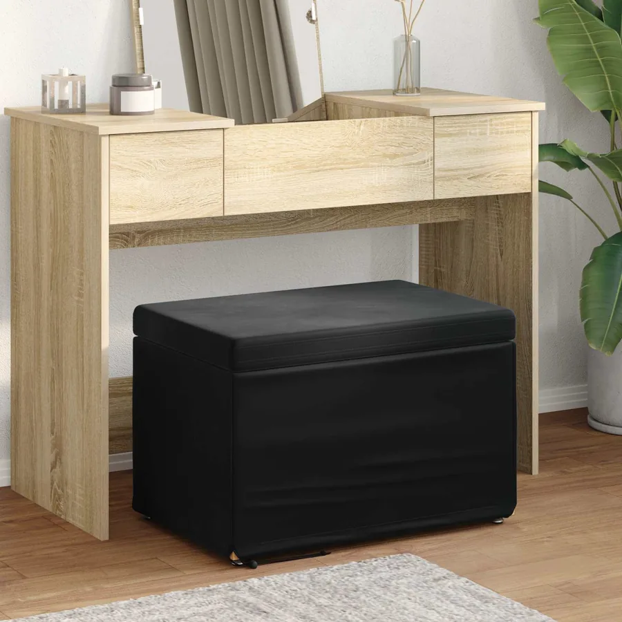 Tabouret Noir 61 x 41 x 40 cm Velours et Bois Composite