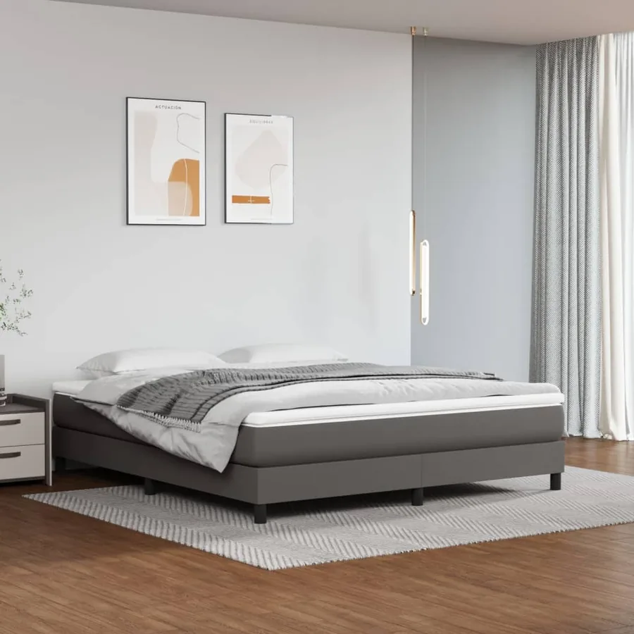 Sommier à lattes de lit avec matelas Gris 160x200 cm Similicuir