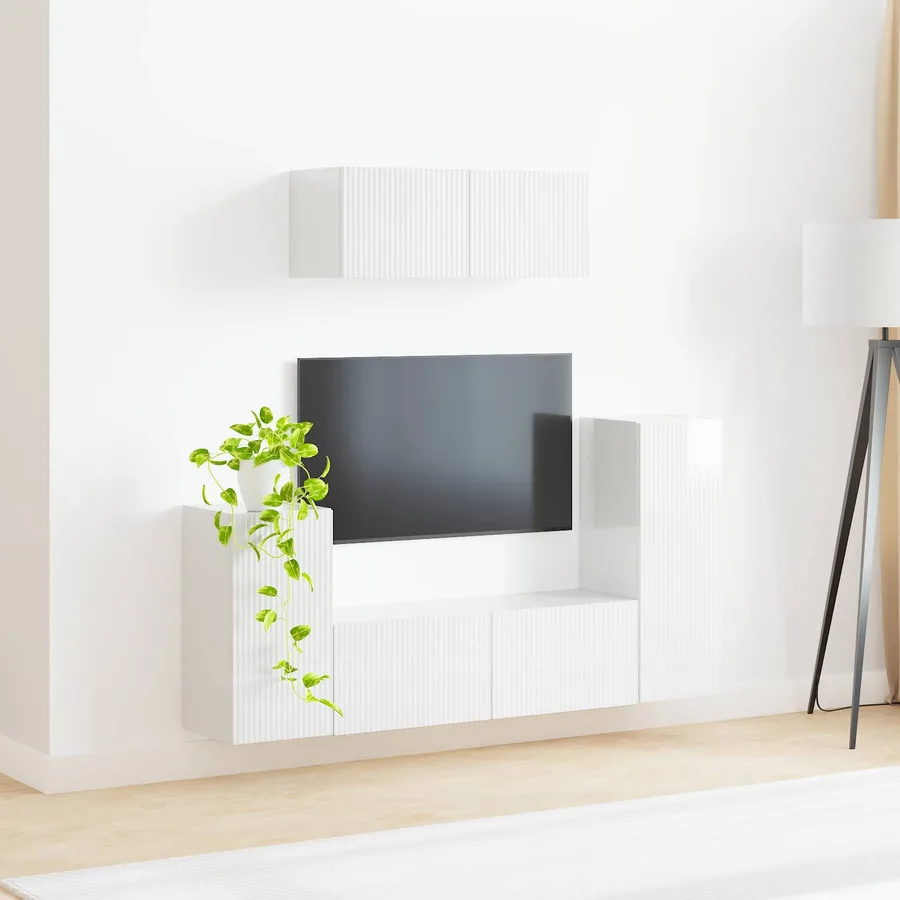 Ensemble meuble TV 4 pcs Blanc brillant Bois d'ingénierie - 4