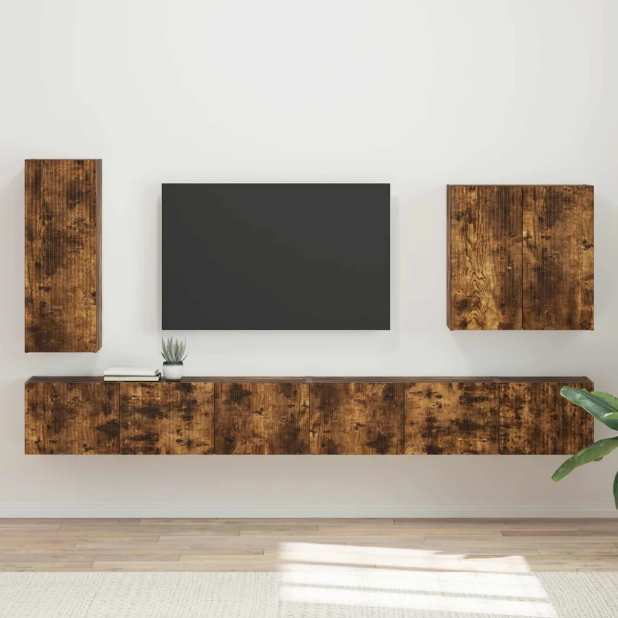 Ensemble de meuble TV mural Montage mural 6 pcs Chêne fumé