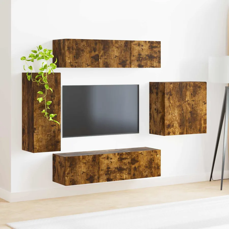 Ensemble de meuble TV mural Montage mural 6 pcs Chêne fumé - 4
