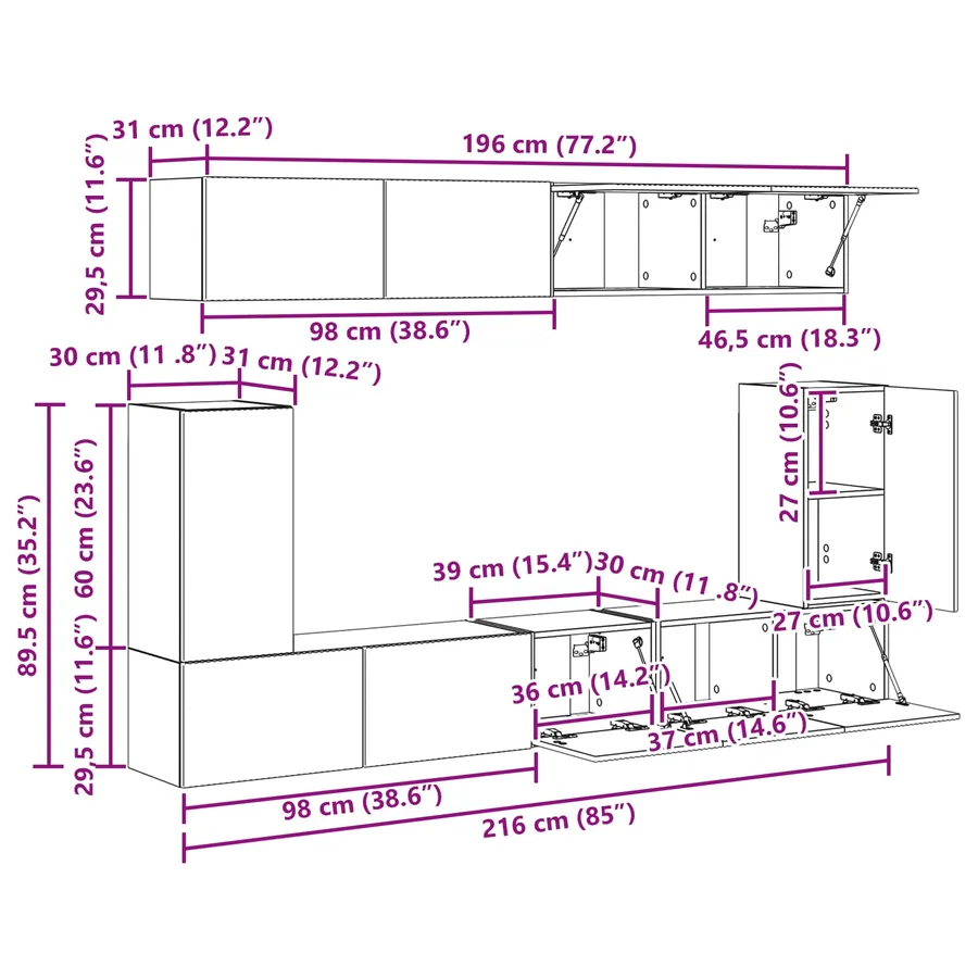 Ensemble meuble TV 5 pcs Chêne Sonoma Bois d'ingénierie - 17