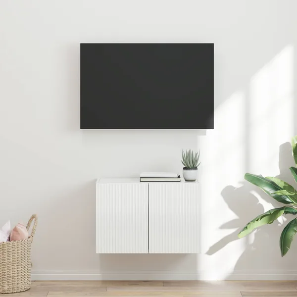 Meuble TV mural Montage mural Blanc brillant 59,5 x 31 x 40 cm