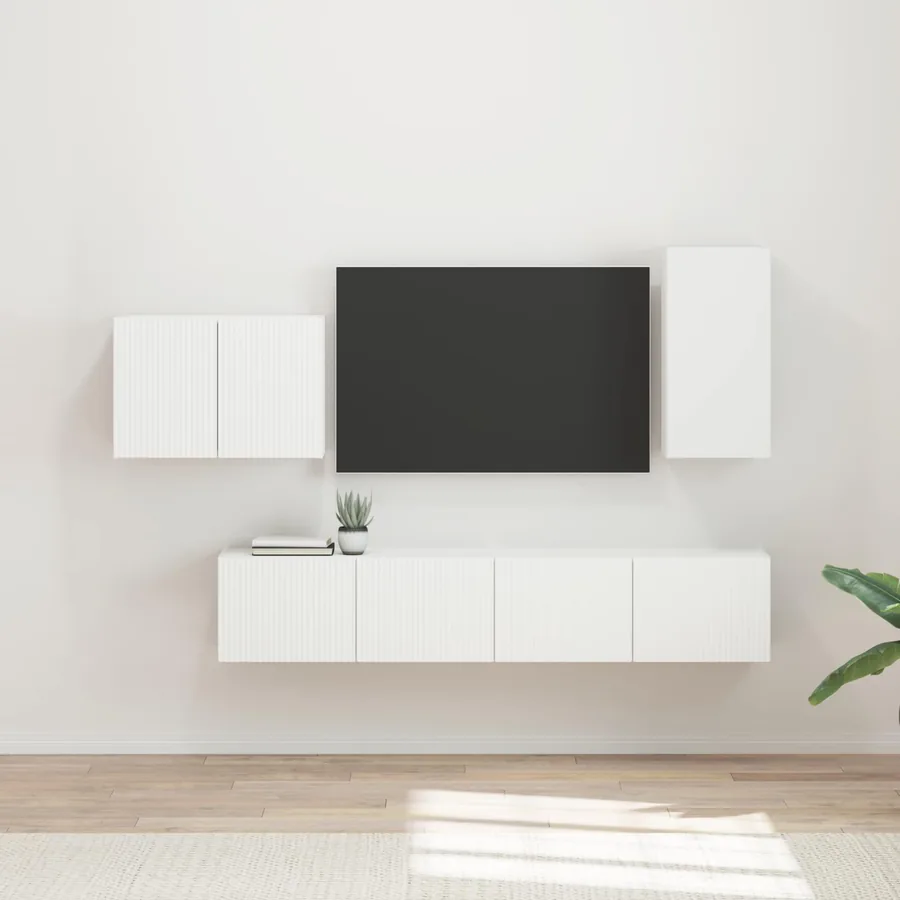 Ensemble de meuble TV mural 4 pcs Blanc Bois d'ingénierie