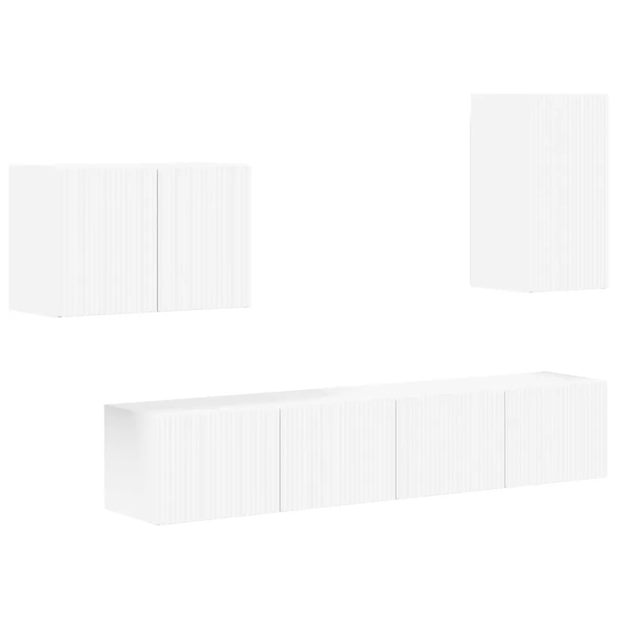 Ensemble de meuble TV mural 4 pcs Blanc Bois d'ingénierie - 2
