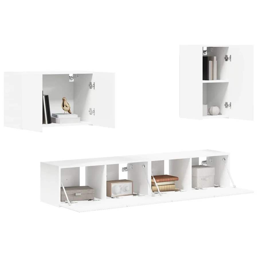 Ensemble de meuble TV mural 4 pcs Blanc Bois d'ingénierie - 3