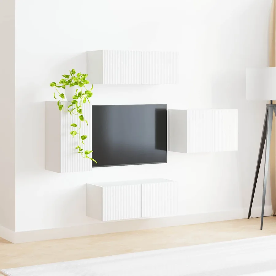 Ensemble de meuble TV mural 4 pcs Blanc Bois d'ingénierie - 4