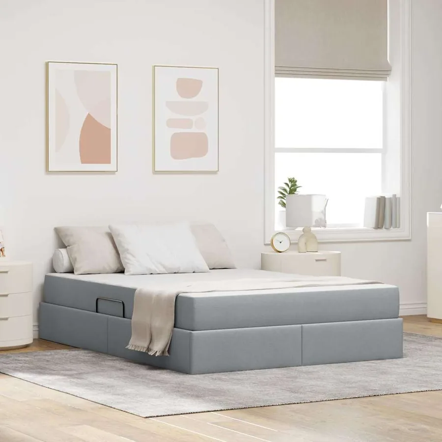 Lit avec rangement et matelas Gris clair 140 x 190 cm Polyester