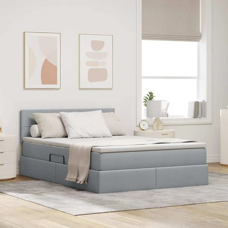Lit avec rangement et matelas Gris clair 140 x 190 cm
