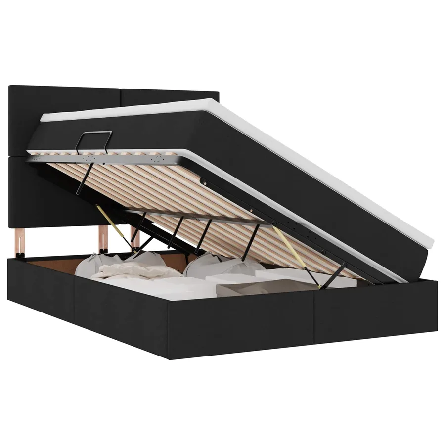Lit avec rangement et matelas Noir 140 x 190 cm tissu - 2