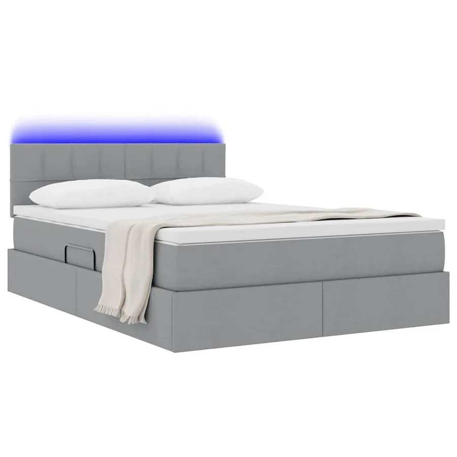 Lit de rangement LED avec matelas Gris clair 140 x 190 cm Tissu - 3