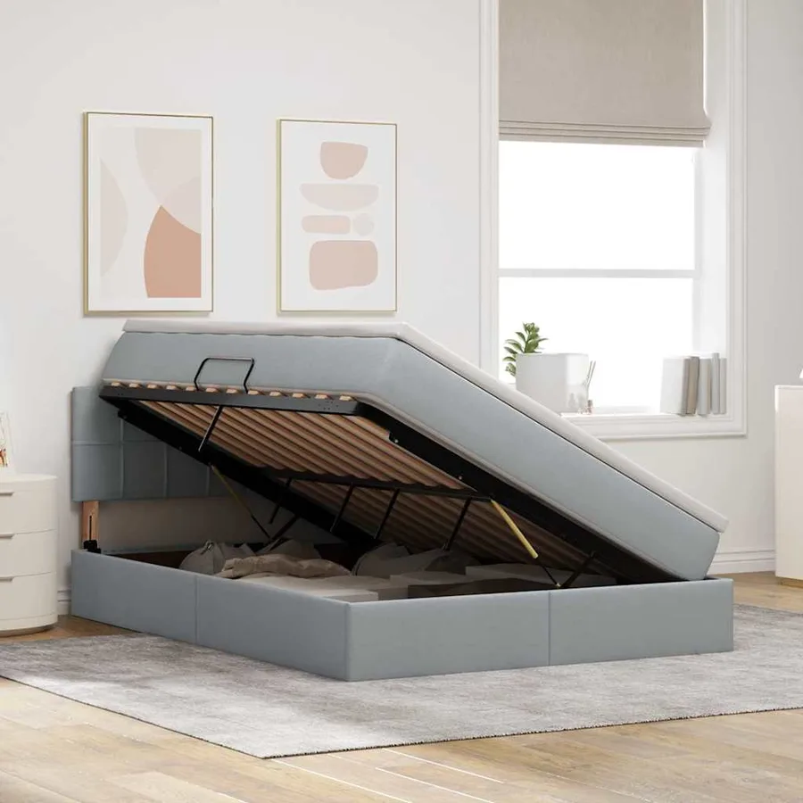 Lit de rangement LED avec matelas Gris clair 140 x 190 cm Tissu - 4