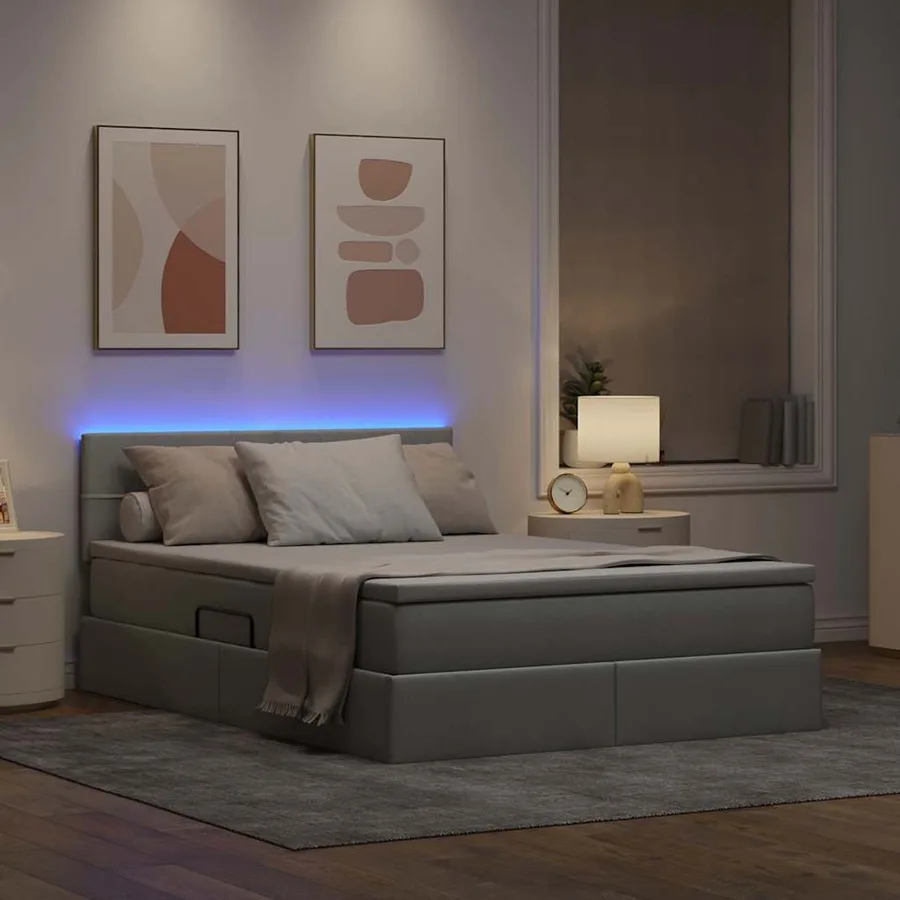 Lit de rangement LED avec matelas Gris clair 140 x 190 cm Tissu - 5