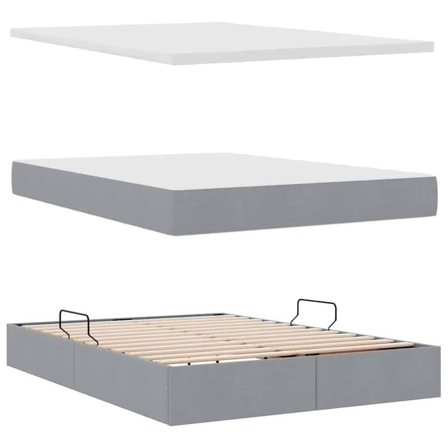 Lit de rangement LED avec matelas Gris clair 140 x 190 cm Tissu - 9