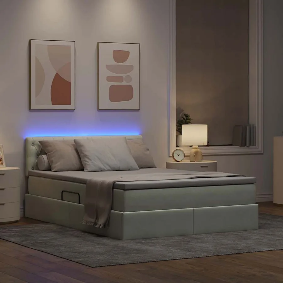 Lit de rangement LED avec matelas Gris clair 140 x 190 cm - 5