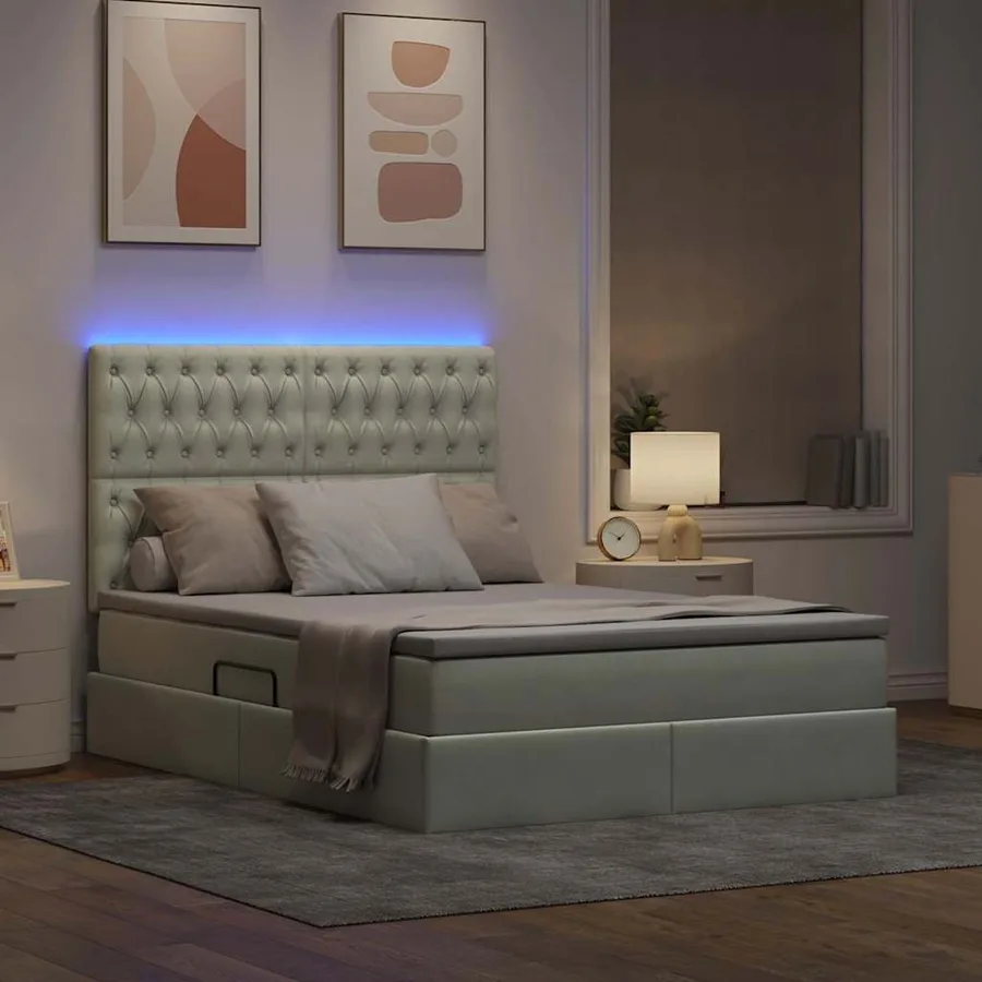 Lit de rangement LED avec matelas Gris clair 140 x 190 cm - 5