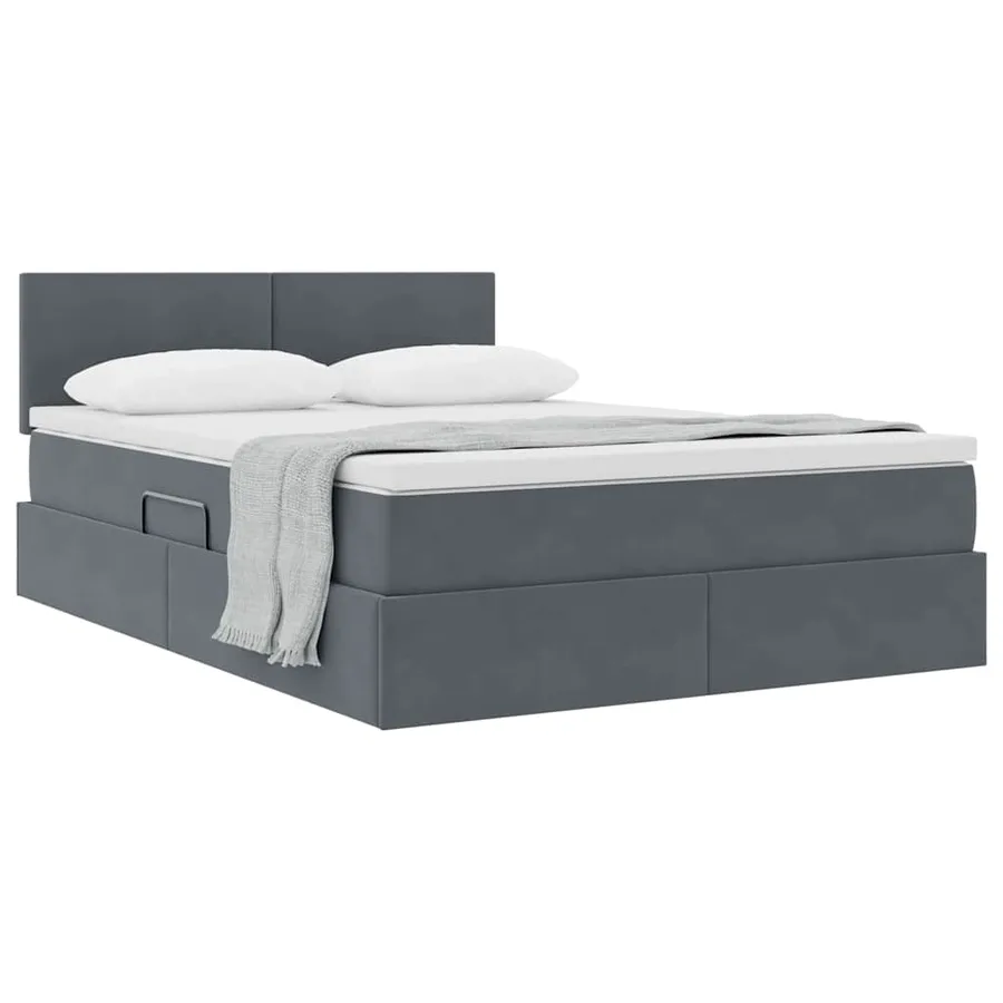 Lit de Rangement avec matelas Gris foncé 140 x 190 cm Velours - 3