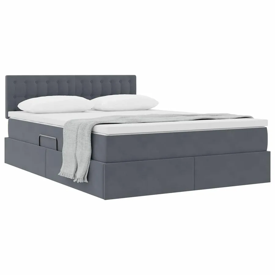 Lit de Rangement avec matelas Gris foncé 140 x 190 cm Velours - 3