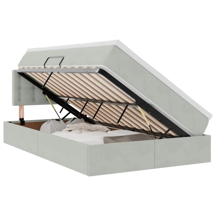 Lit de Rangement avec matelas Gris clair 120 x 200 cm Velours - 2