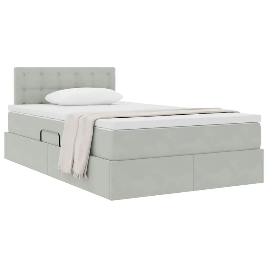 Lit de Rangement avec matelas Gris clair 120 x 200 cm Velours - 3