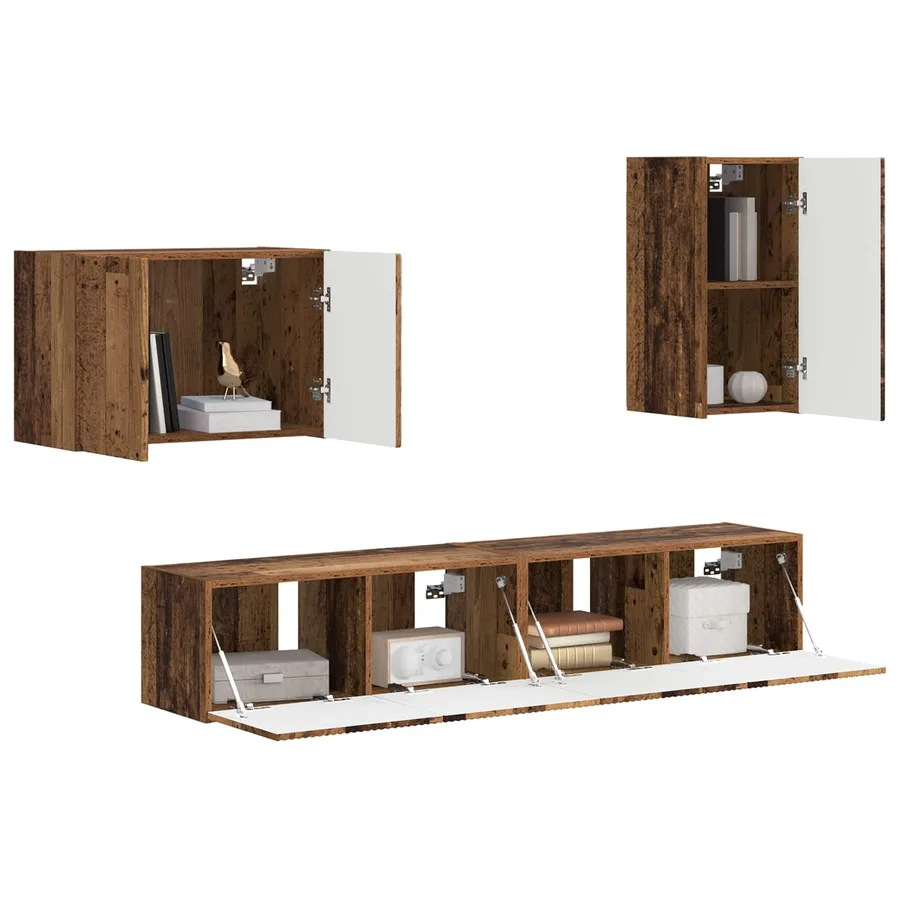 Ensemble de meuble TV mural 4 pcs Bois ancien Bois d'ingénierie - 3