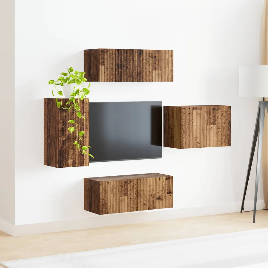 Ensemble de meuble TV mural 4 pcs Bois ancien Bois d'ingénierie - 4