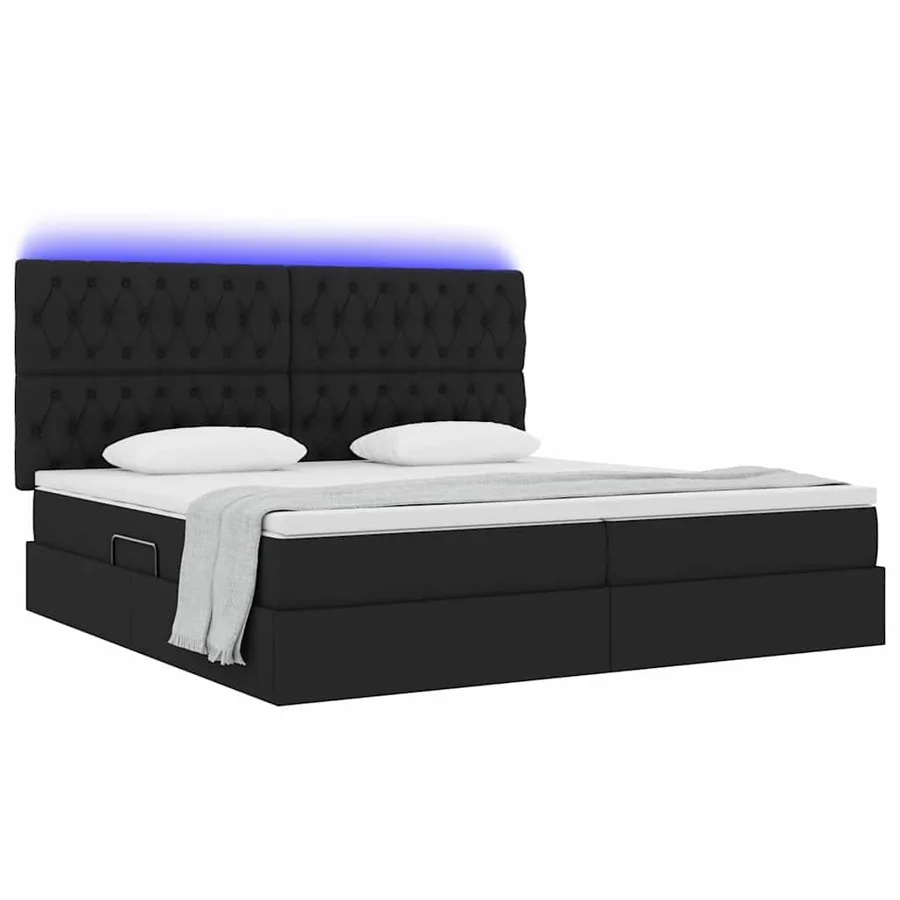 Lit de rangement LED avec matelas Noir 200 x 200 cm Tissu - 3
