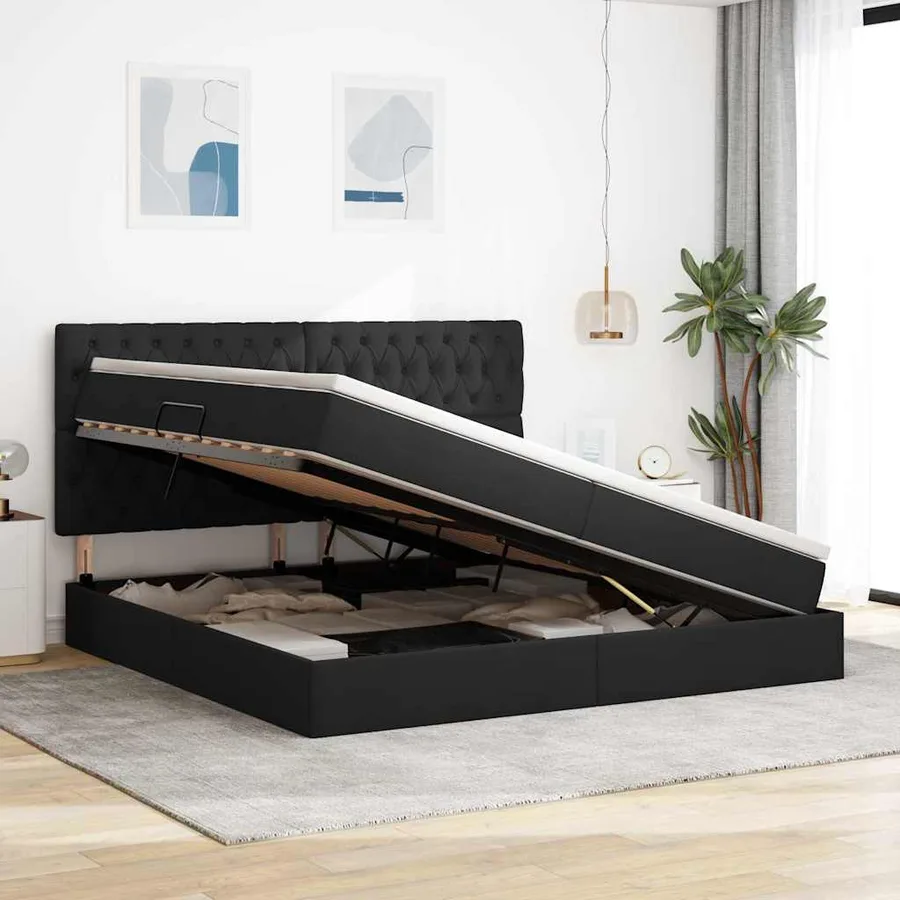 Lit de rangement LED avec matelas Noir 200 x 200 cm Tissu - 4