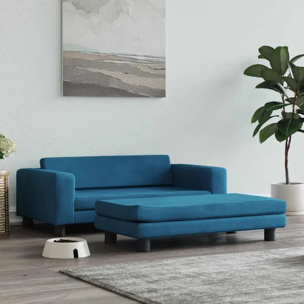 Lit pour chien avec extension bleu 100x50x30 cm velours