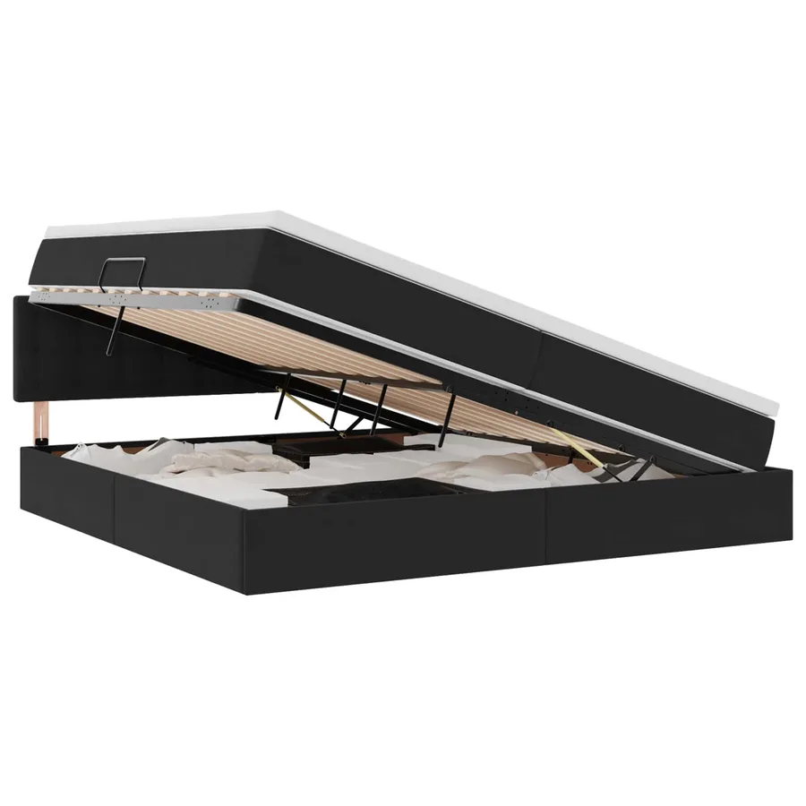 Lit de rangement LED avec matelas Noir 200 x 200 cm Velours - 2