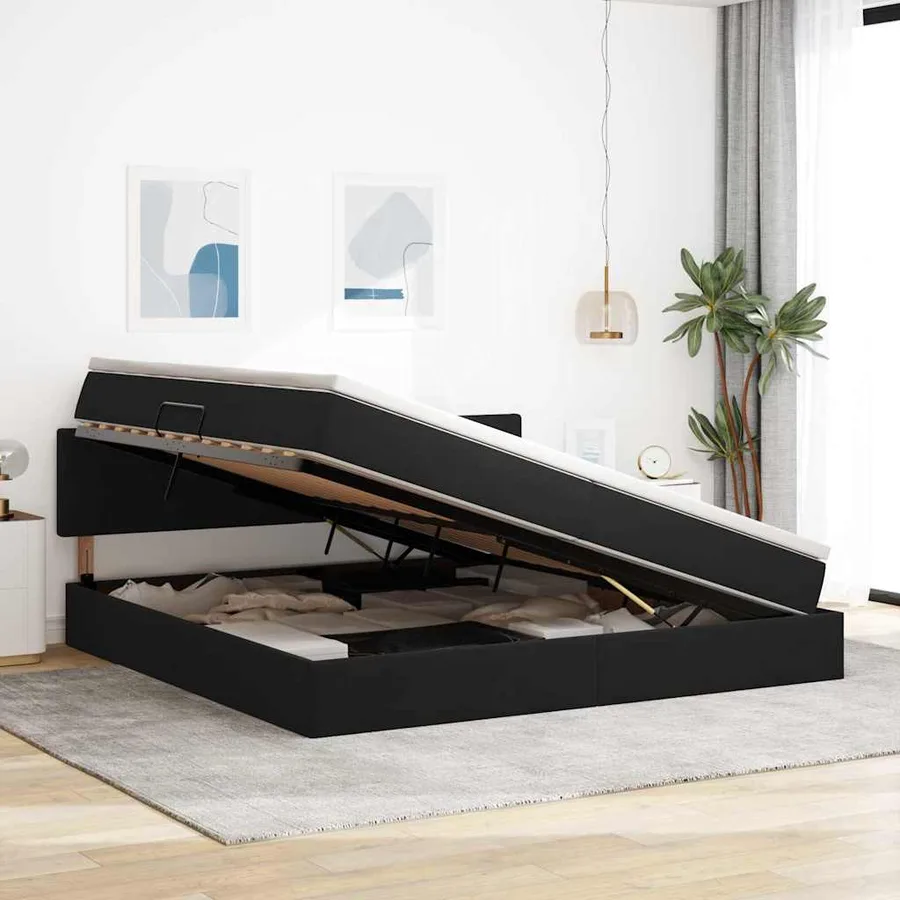 Lit de rangement LED avec matelas Noir 200 x 200 cm Velours - 4
