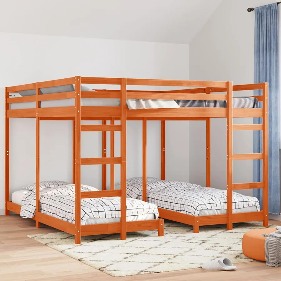 Cadre de lit superposé triple Brun cire 200 x 200 cm Pin massif