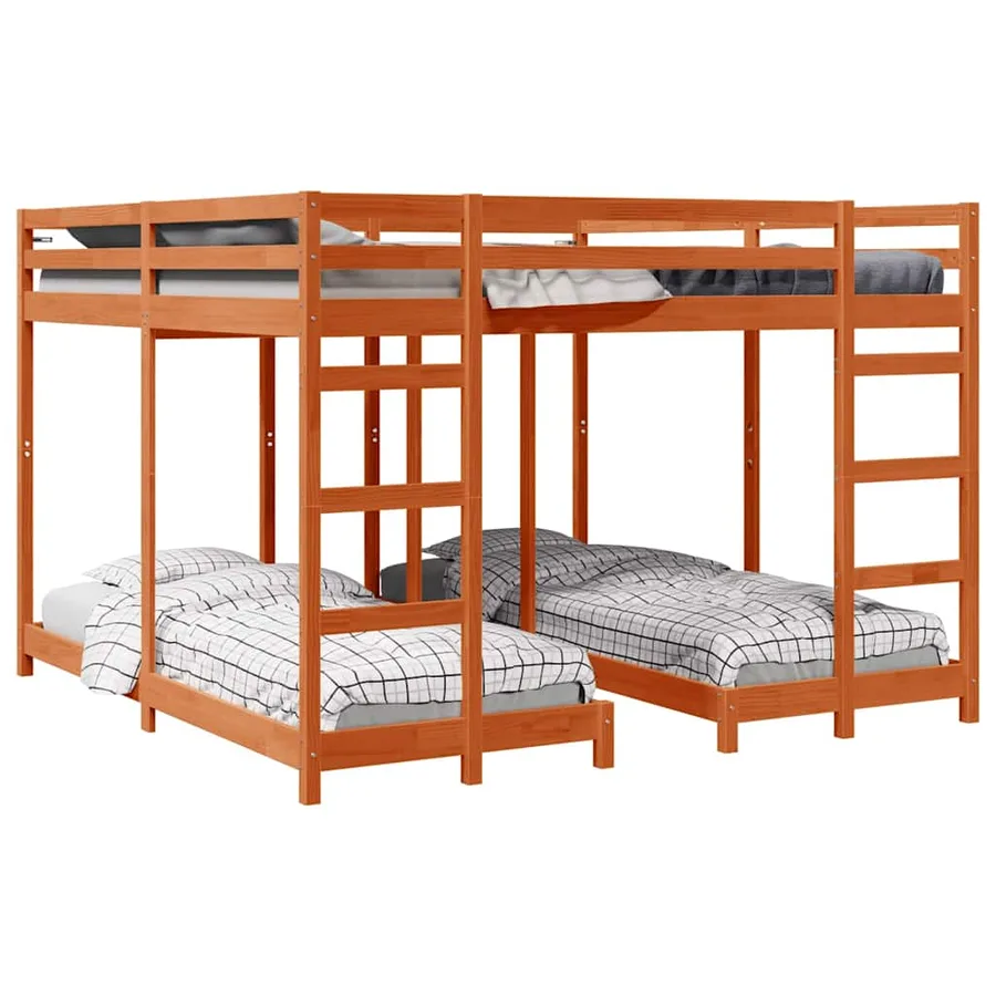 Cadre de lit superposé triple Brun cire 200 x 200 cm Pin massif - 2